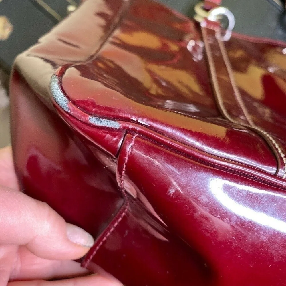 Coach F12838 Burgundy Red Wine Patent Leather Tote